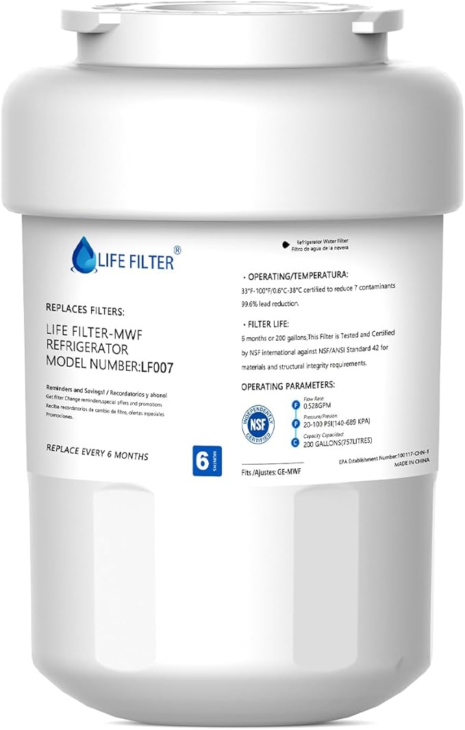 Lifefilter Replacement for MWF Refrigerator Water Filters, MWFP, HDX FMG-1, MWFA, GWF, GSE25GSHECSS, WFC1201, RWF1060, 197D6321P006, 9991, PC75009, 1 Pack