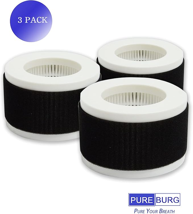 PUREBURG Replacement HEPA Filters Compatible with Pro Breeze Mini Air Purifier PB-P02, Part Number PB-P02F, 2-IN-1 High efficiency,3-Pack
