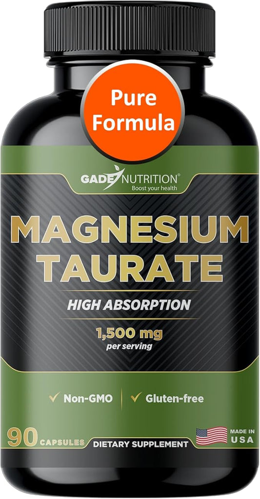 Gade Nutrition Pure Magnesium Taurate Calm & Sleep Supplement | Magnesium Supplement in Capsules Made in USA | Great Magnesium Complex
