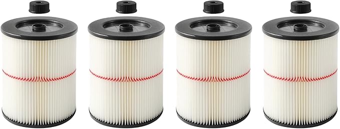 Nispira 9-17816 17816 Red Stripe Replacement HEPA Filter for Craftsman Craftsman Shop Vac Wet/Dry Vacuum 5/6/8/12/16/32 Gallon Larger, 4 Pack