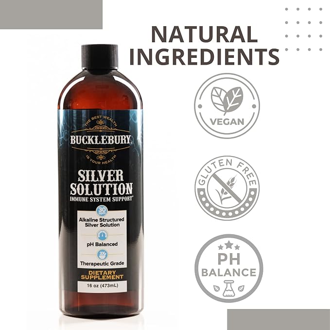 Silver Solution pH Balanced - Alkaline Structured Silver Solution Unflavored Liquid for Daily Immune Support - 30ppm Gluten Free - 16 oz