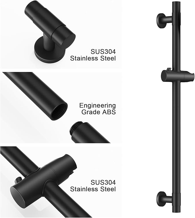 Shower Slide Bar Handheld Shower Head with Hose, 5-Function Hand Shower with Wall Mount，shower slide bar,adjustable height shower head (A-round, Matte Black)