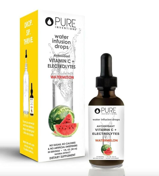 Pure Inventions - Watermelon Water Infusion Drops - Antioxidants, Vitamin C & Electrolytes - Health & Wellness Drink - Immunity Support -Sugar Free, Zero Calorie, No Artificial Sweeteners -30 Servings