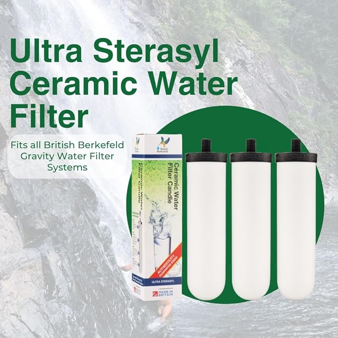 British Berkefeld Doulton Water Candle Compatible with Berkey Filter Replacement for BB9-2 Gravity Water Filter Systems 3 - Pack
