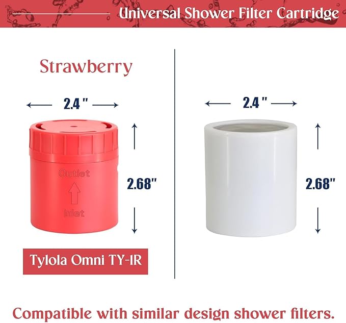 Long-Lasting Universal Shower Filter Replacement Cartridge–Fit Well-Known Shower Head Filters, Efficiently Remove Chlorine, Heavy Metals, Infused with Vitamin C Strawberry Scent （1 Pack）