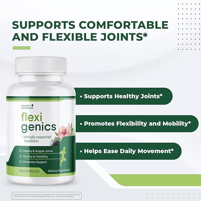 Flexigenics – Natural Support Formula with Green Tea Extract, Black Cumin Seed & Vitamin K2 – Non-GMO, Easy-to-Take – 30 Capsules, 1 Month Supply