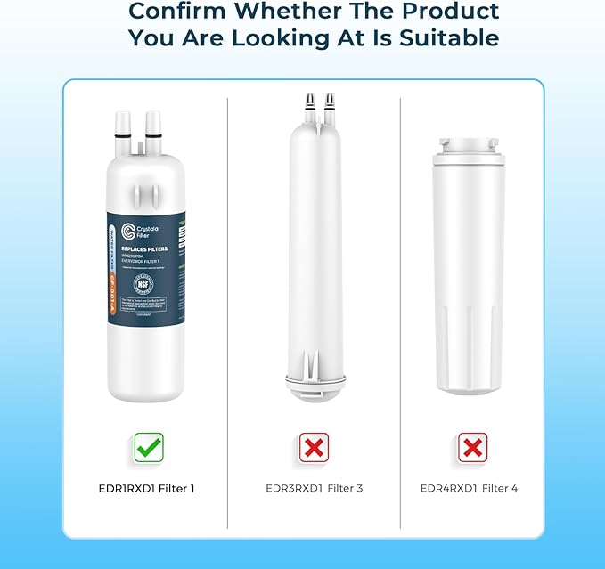 Crystala Filters Refrigerator Water Filter Compatible with W10295370A, EDR1RXD1, Filter 1, W10295370, P4RFWB, P8RFWB2L, 46-9930, 46-9081 Refrigerator Water Filter | Pack of 3