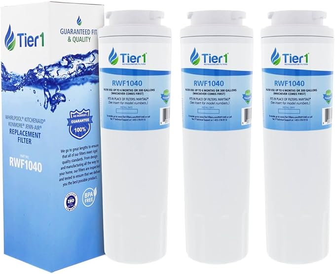 Tier1 UKF8001 Refrigerator Water Filter 3-pk | Replacement for Whirlpool Filter 4, EveryDrop EDR4RXD1, 4396395, Maytag UKF8001, FMM-2, UKF8001AXX-750, 469006, Fridge Filter