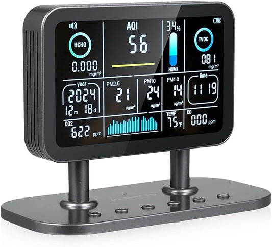 13 in 1 Professional Indoor Air Quality Monitor,Smart Air Quality Monitor WiFi,Formaldehyde Detector Tester,Date Time Display,for HCHO/CO/CO2/TVOC/AQ1/PM1.0/PM2.5/PM10
