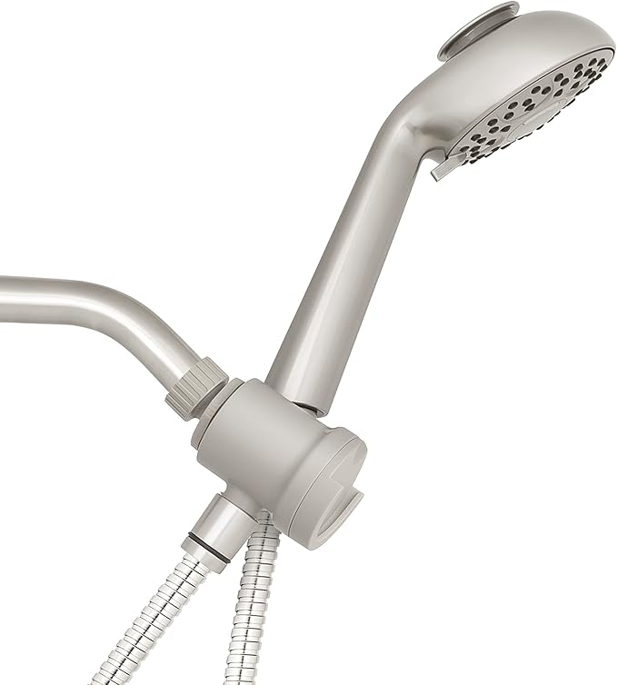 Waterpik Magnetic Dual Dock Adjustable Height Hand Held Shower Head With 5-Foot Metal Hose and PowerPulse Shower Massage, Brushed Nickel QMK-759ME