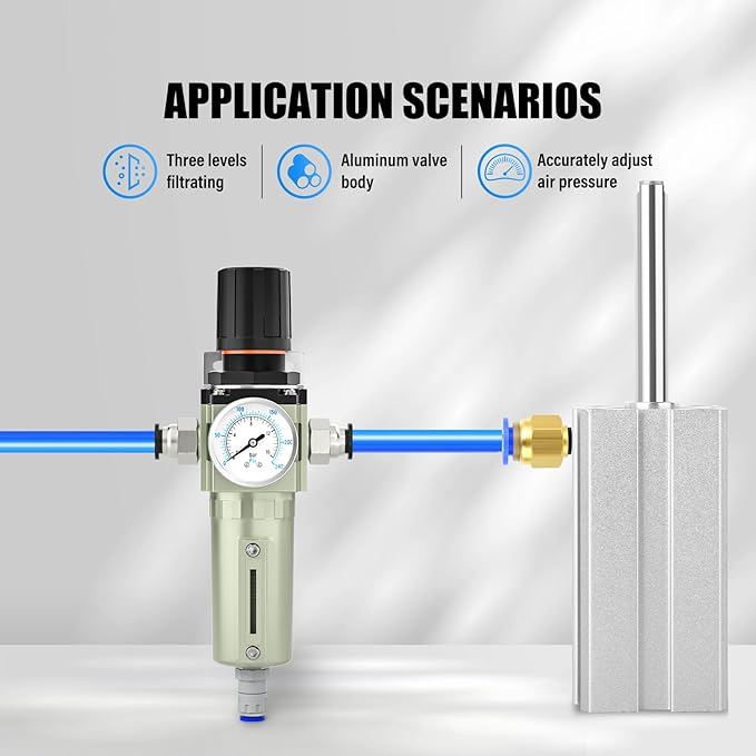 3/4" NPT Heavy Duty Industrial Grade Air Compressor Moisture Filter, Auto Drain, Particulate Filter and Air Regulator For Plasma Cutter and Paint Spray