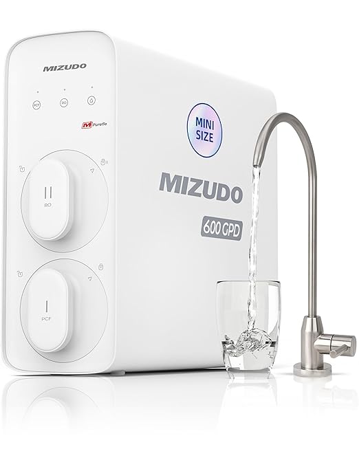 600GPD Reverse Osmosis System, MIZUDO Pureflo 8-Stage Tankless Reverse Osmosis Water Filter, NSF/ANSI 372&58&42 Certified, 3:1 RO Filtration System Under Sink, Leak-Free, Quiet, Reduce PFAS&Fluoride