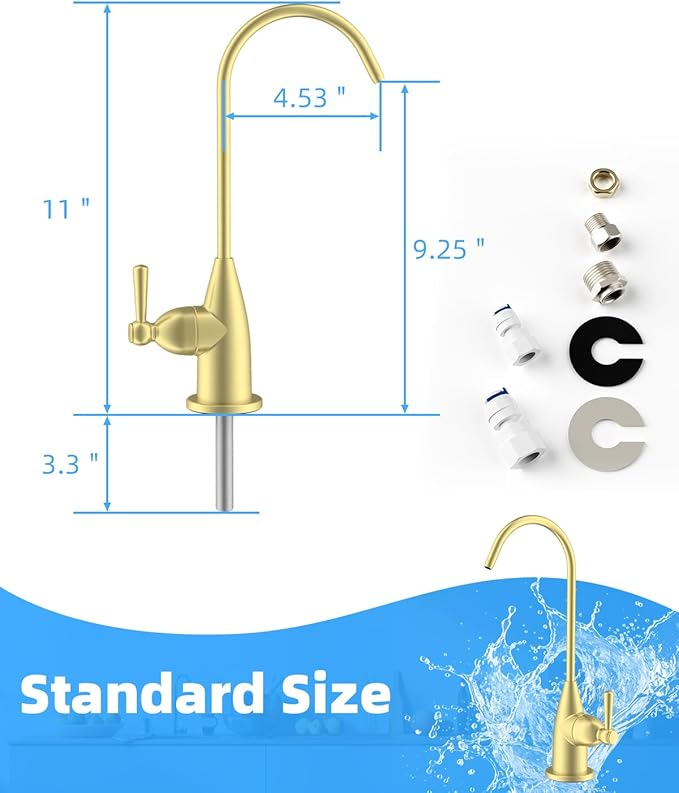 Hibbent Drinking Water Faucet for Bar and Kitchen Sink, Stainless Steel Reverse Osmosis RO Faucet for Under-Sink Filtration System, Brushed Gold Finish