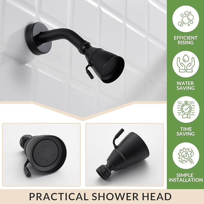 APLusee Matte Black High Flow Replacement Shower Head, Metal Brass Flexible Bathroom Shower Sprayer