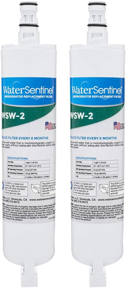 WaterSentinel WSW-2 Refrigerator Replacement Filter Fits Whirlpool Filter 5, Kitchenaid, Thermador, Kenmore, Maytag, Puriclean (2-Pack)