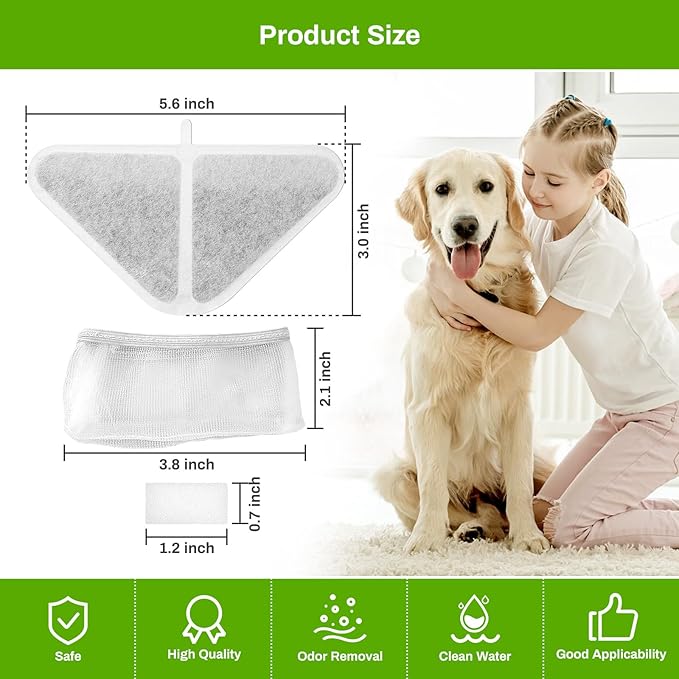 12 Pack Replacement Filters for 230oz Dog Water Fountain, Water Fountain Filter Replacement for 5 Layers Filtration System 7L Pet Fountain,12 Filters+12 Sponges+12 Mesh Bags for 1.8GAL Dog Water Bowl