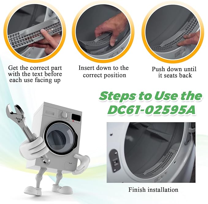 2025 Upgraded DC61-02595A Dryer Lint Filter Case Screen by Techecook - Polyester Vinyl Standard Size Dryer Lint Screen - Fit for Samsung Dryer - Replaces 2069505, AP4578777, PS4206799, EAP4206799