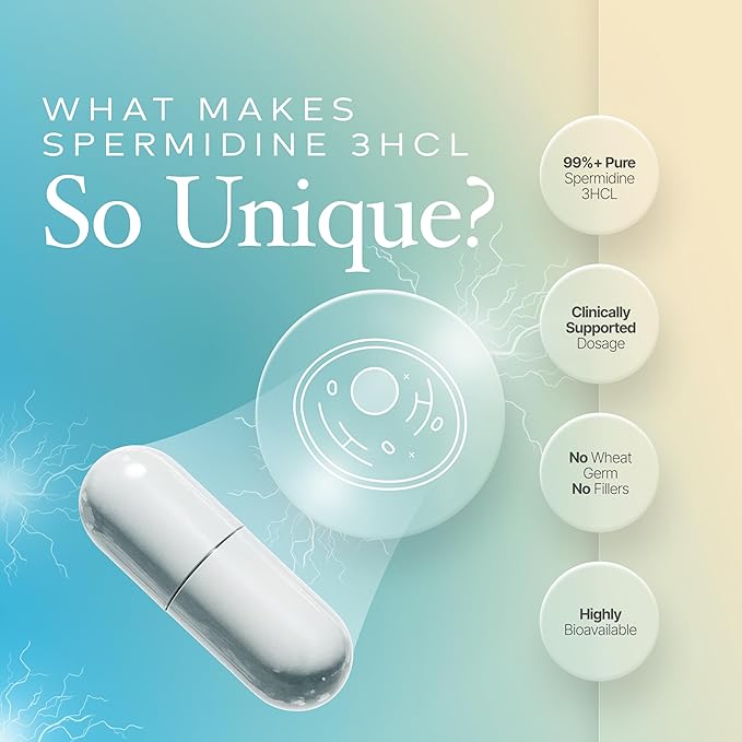 Spermidine Capsules 𝗚𝗟𝗨𝗧𝗘𝗡 𝗙𝗥𝗘𝗘 99% Concentration 100x More Potent Than Wheat Germ Extract for Anti-Aging DNA Telomere Support