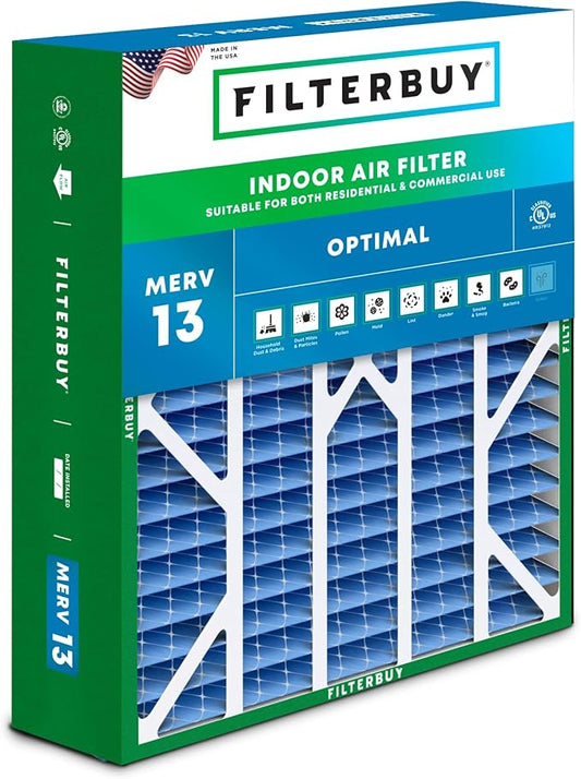Filterbuy 20x25x6 Air Filter MERV 13 Optimal Defense (1-Pack), Pleated HVAC AC Furnace Air Filters for Aprilaire Space-Gard 201/2200 / 2250 & Lennox (Actual Size: 19.75 x 24.25 x 6.00 Inches)