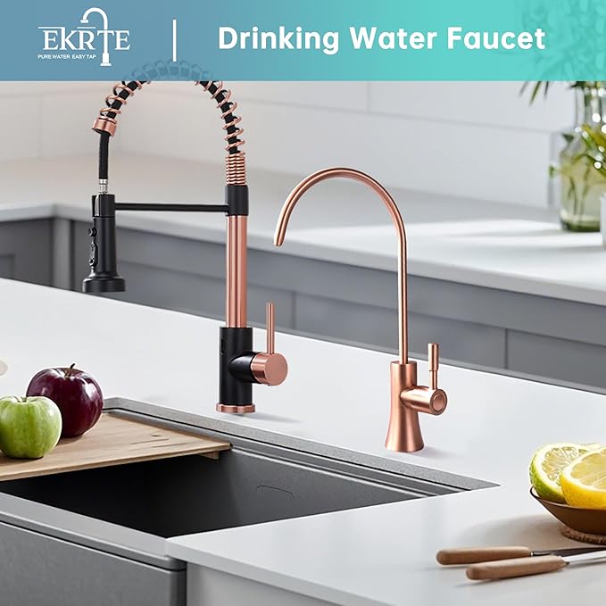 EKRTE Copper Drinking Water Purifier Faucet, Rose Gold Kitchen Bar Sink Drinking Water Purifier Faucet, Commercial Water Filtration Faucet for Under Sink Water Filter System,Brass RO Faucet in Copper