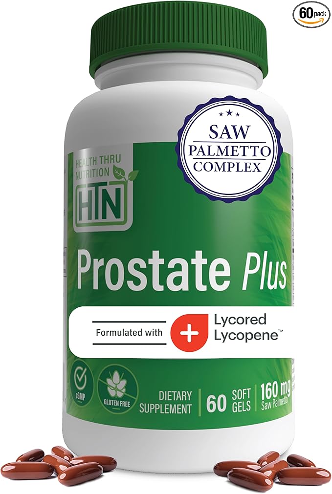 Health Thru Nutrition Prostate Plus with Saw Palmetto Extract, Lycopene as Lycored, Plant Sterols, Selenium, Zinc and Pumpkin Seed | Complete Prostate Support | Non-GMO & Gluten Free (Pack of 60)