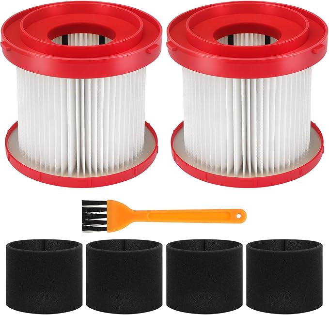 2 Pack 49-90-1900 Wet Dry Vacuum Filter Compatible With Milwaukee Cordless M18 Vacuum 0780-20 0880-20, with 4 Foam Sleeve Filters & 1 Brush