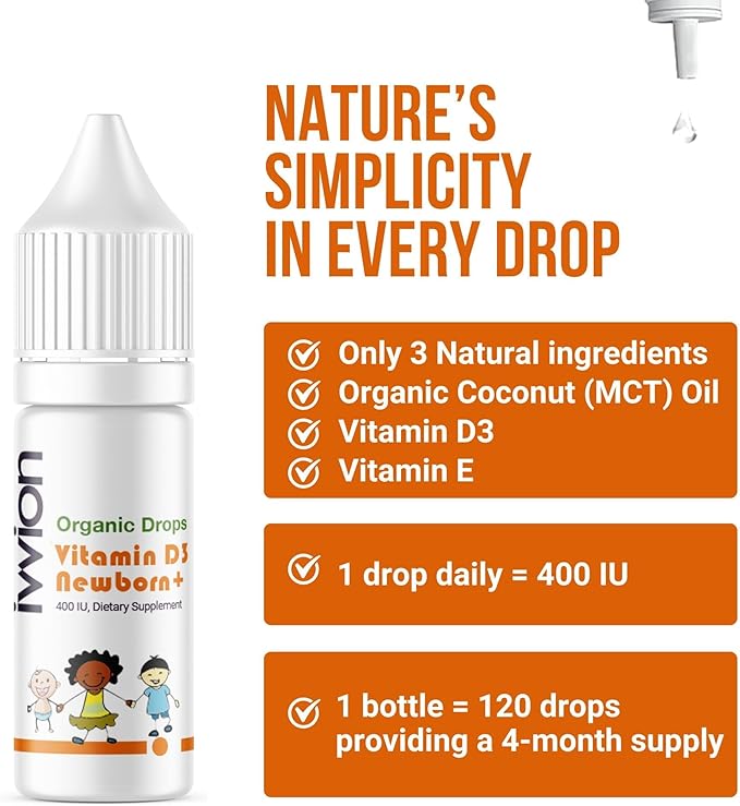 Organic 10 UG 120 Drops- Daily Vitamin D3 Supplement for Infant and Young Children