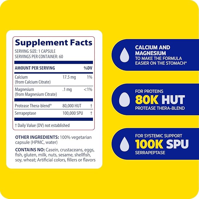 Enzymedica, SerraGold, High-Potency Serrapeptase Enzyme Supplement, Supports Respiratory, Heart & Immune Function, 60 Count