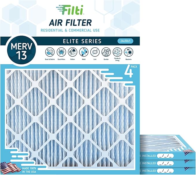 FILTI 24x30x1 Air Filter MERV 13 | Pleated Home Air Filter | HVAC AC Furnace Filter MADE IN USA (4 Pack)