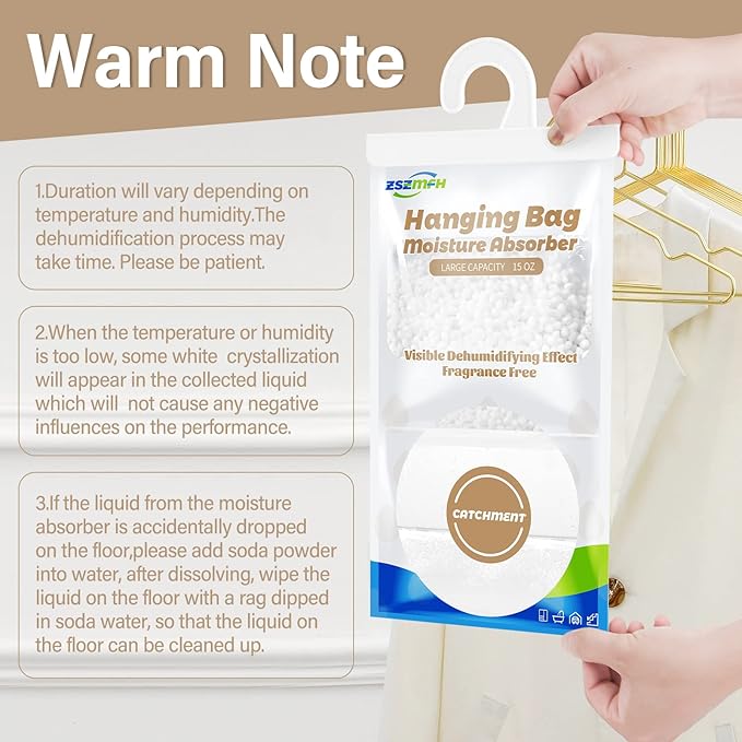 ZSZMFH 10 Pack Moisture Absorber Hanging Bags, Fragrance Free Humidity Packs, 15 OZ Dehumidifier Bags Effectively Trap Extra Moisture,Hanging Closet Dehumidifier Bags-425g/pack