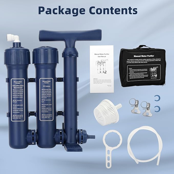 Source Manufacturer Large Water Filtration System Survival - Hand Pump Water Filter, High Volume Water Purifier Camping, Outdoor Portable Group Military Grade