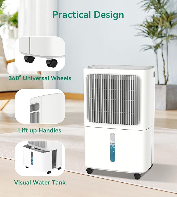 2500 Sq.Ft Dehumidifier for Basement with Drain Hose Max 34 Pints, Dehumidifiers for Home,Bathroom,Large Room, Bedroom, Three Modes, Intelligent Humidity Control, Dry Clothes, 24HR Timer