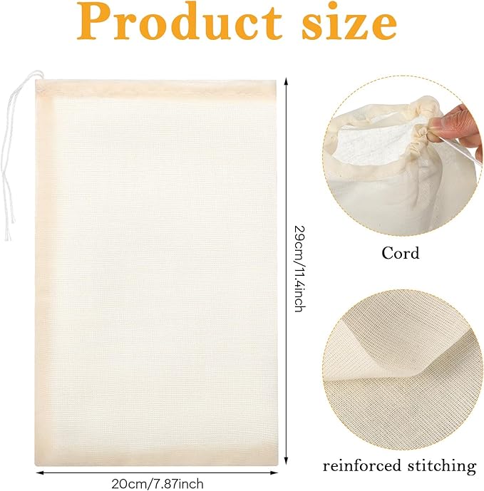 12 × 8 Inches Fine Mesh Nut Milk Bag, 4 PCS Nut Bag Strainer for Juicing Reusable Milk Nylon Bags for Straining, Multiple Usage Cheese Cloth Bags for Straining for Oat Milks Juice Coffee Yogurt