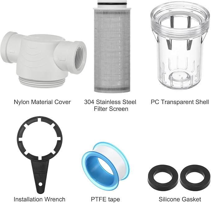 3-Pack Water Pump Strainer with 100 Mesh Stainless Steel Filter Screen, 3/4" Inch Female NPT in-line Strainer for Garden Hose Outdoor RV Water Tank Pressure Washer [White]