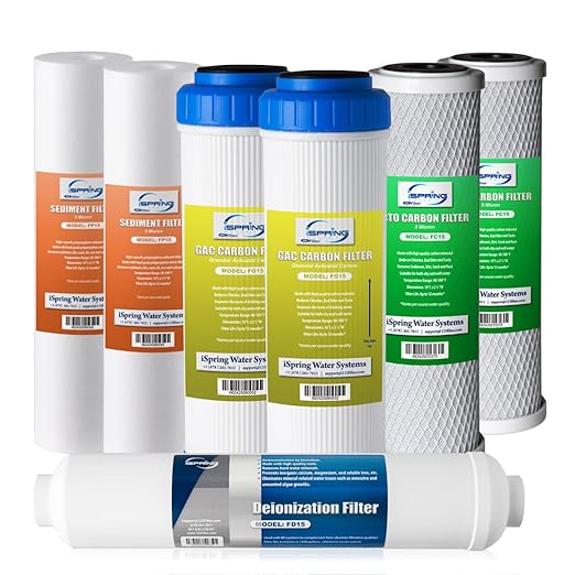 iSpring F7D 1-Year Reverse Osmosis Water Filter Replacement Cartridge Pack for 5-Stage De-ionization RO Water Filter Systems, Fits iSpring RCC1D & RCC1DP, 7 Count (Pack of 1)
