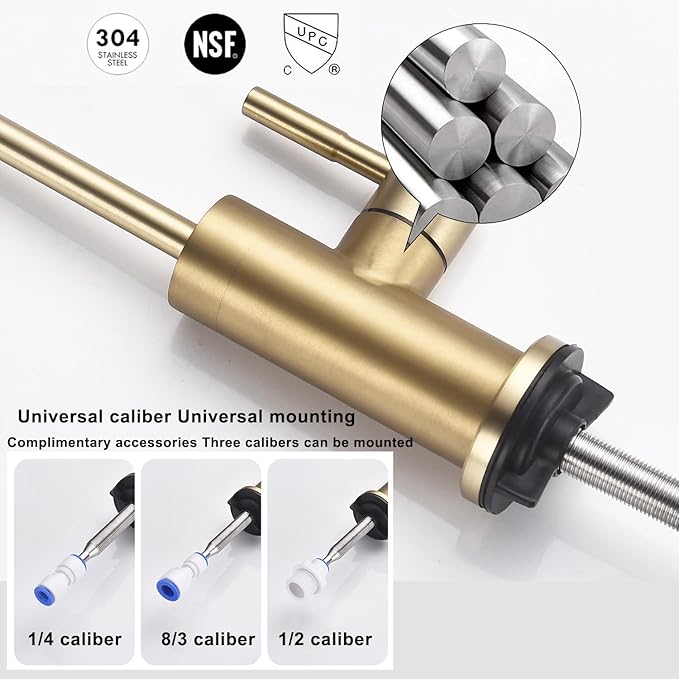 Brushed Gold Drinking Water Filter Faucet for Kitchen Sink Reverse Osmosis Ro System, Lead-Free Sus Stainless Steel with Brass Finish