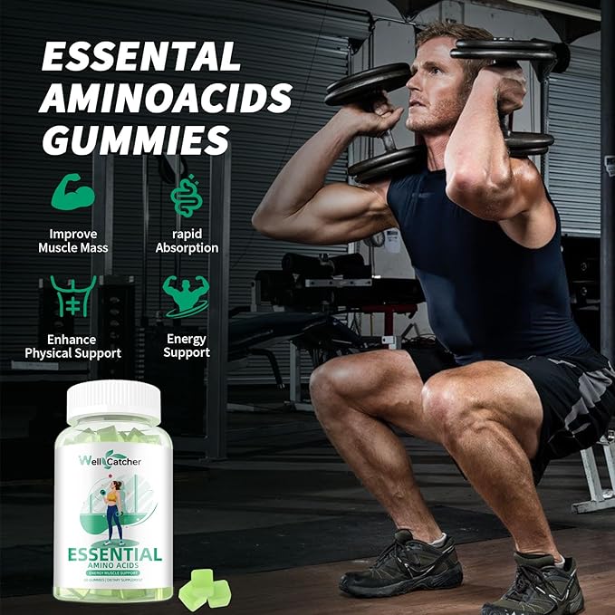 EAA Gummies Essential Amino Acids - All 9 Essential Aminos and All Branched-Chain Aminos (BCAAs) with Muscle Recovery, Energy Support Sugar Free Green Apple Flavor 30 Servings