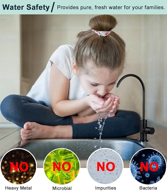 ESOW Kitchen Water Filter Faucet, 100% Lead-Free Drinking Water Faucet Fits Most Reverse Osmosis Units or Water Filtration System in Non-Air Gap, Stainless Steel 304 Body Matte Black Finish