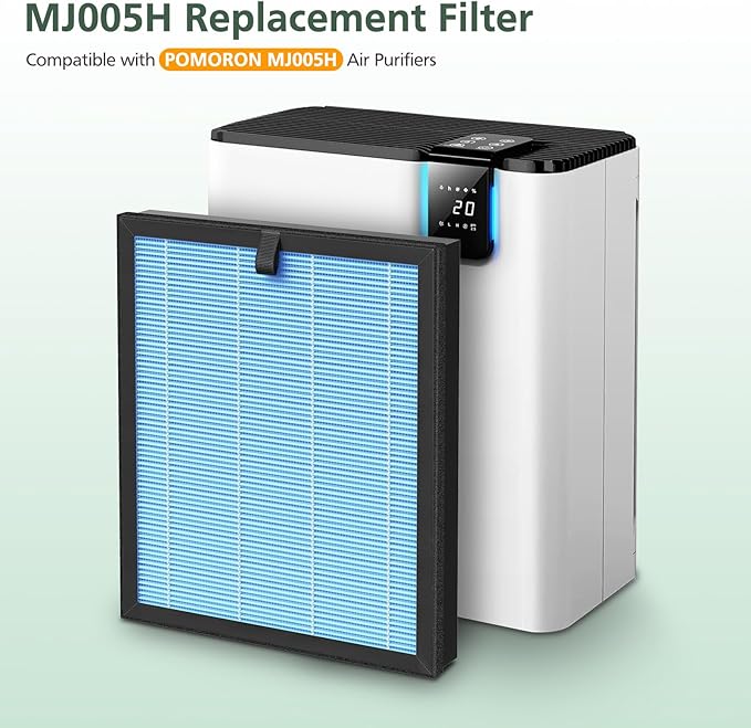 OFFICIAL MJ005H Replacement Filter for POMORON MJ005H Air Purifiers, HEPA Air Filter, 4-Stage Filtration, Activated Carbon Multi-Layer Filter for Dust Smoke Pet Dander Pollen, 2 Pack