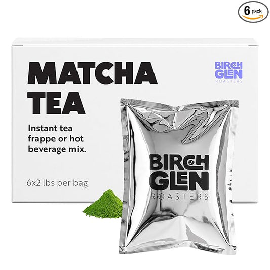 Birch Glen Roasters Matcha Latte Mix – 6-Pack Case (2 lbs per Bag) – Sweetened Matcha Powder for Matcha Lattes, Frappes, and Hot Drinks – Made with Real Matcha Powder