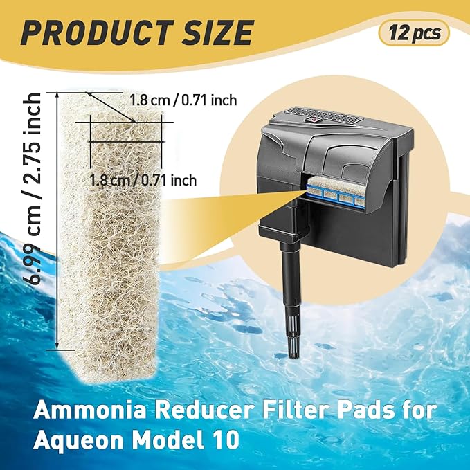 12 Count Ammonia Reducer Filter Pads for Aqueon - Replacement Filter Cartridges Small for Aqueon QuietFlow LED PRO Model 10