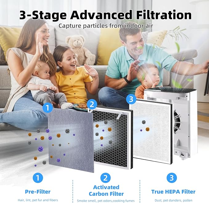 2 Pack Vital 100 Replacement Filter Compatible with LEV.OIT Vital 100, H13 True HEPA High-Efficiency and Activated Carbon Vital 100 Filter,Part # Vital 100-RF