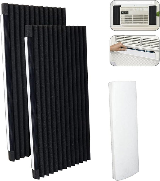 GCGOODS Window Air Conditioner Foam Insulating Panels with Window A/C Filter, 17" H x 9" W x 7/8" T, Pack of 2 Window AC Side Insulation Panels, Black