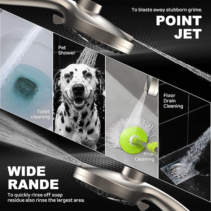 Rain Shower Head with Handheld High Pressure rainfall Shower Heads with Handheld Spray Combo Adjustable one-piece stand daul shower head Built-in Magnetic Docking and Power Jets