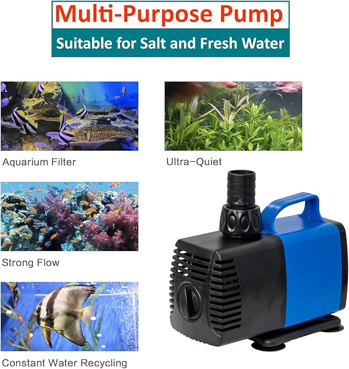 1190 GPH Submersible Pump(4500L/H,35W) Ultra Quiet Adjustable Amphibious Internal External Water Pump for Pond,Aquarium,Fish Tank,Fountain,Hydroponics,Statuary,Sump Pump - 8 Pcs