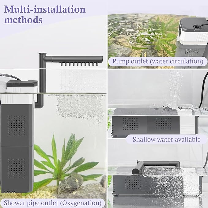 15W 210GPH Ultra Powerful Aquarium Filter for 25-55Gallon Fish Tank, Adjustable Filter with Filter Sponges, Submersible Fish/Turtle Water Filters, Filtration/Oxygenation/Water Cycle 3in1 Filter