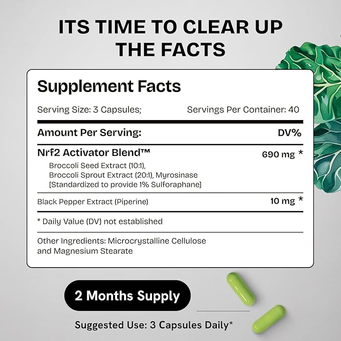 Sulforaphane Supplement Organic Broccoli Sprouts | Stabilized Sulforaphane Kids & Adult | from Broccoli Florets & Seeds | Organic Sulfur Supplements 240 Pills | 2 Packs