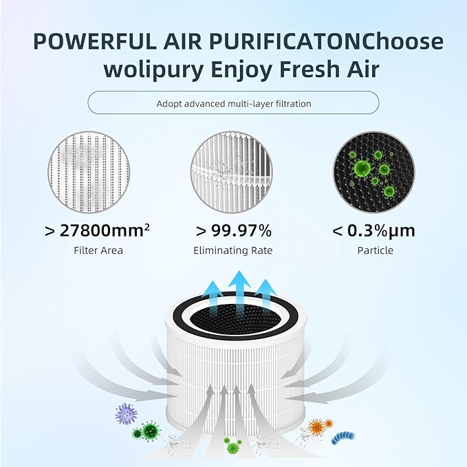 Core 300 Replacement Filter for LEVOIT Core 300-P Air Purifier, 3-in-1 H13 True HEPA Replacement Filter,Activated Carbon Filtration System，2 Pack