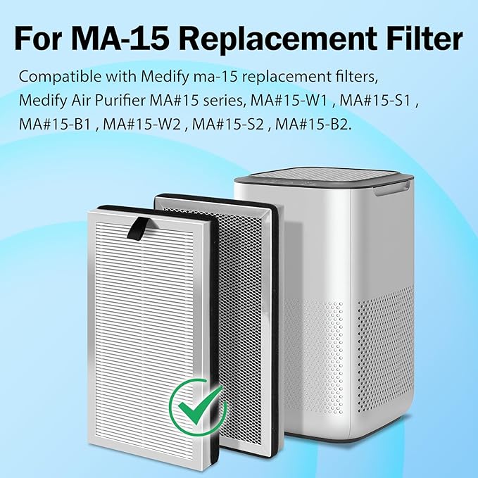 MA15 Replacement Filter Compatible with MA-15 Air Purifier, 3-in-1 Filtration System of MA15 Filters, H13 True HEPA and Activated Carbon Filter, 4 Pack