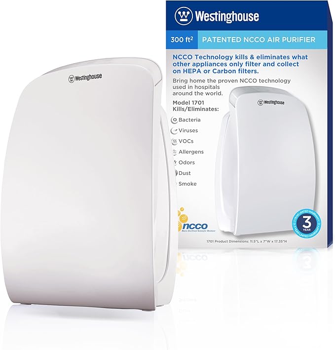 Westinghouse 1701 True HEPA Air Purifier - Medical-Grade NCCO Technology Air Purifiers for Home, Removes Allergens, Pet Dander, Smoke, Odors, Air Purifier 300 sq ft.